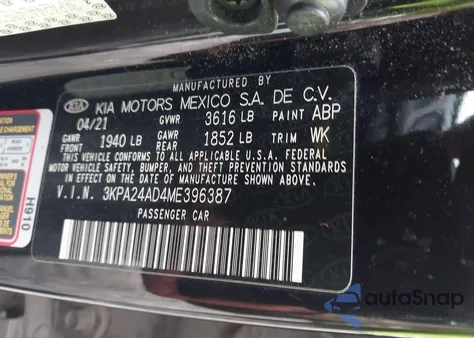 2021 Kia Rio Lx z USA, uszkodzony, nr VIN 3KPA24AD4ME396387